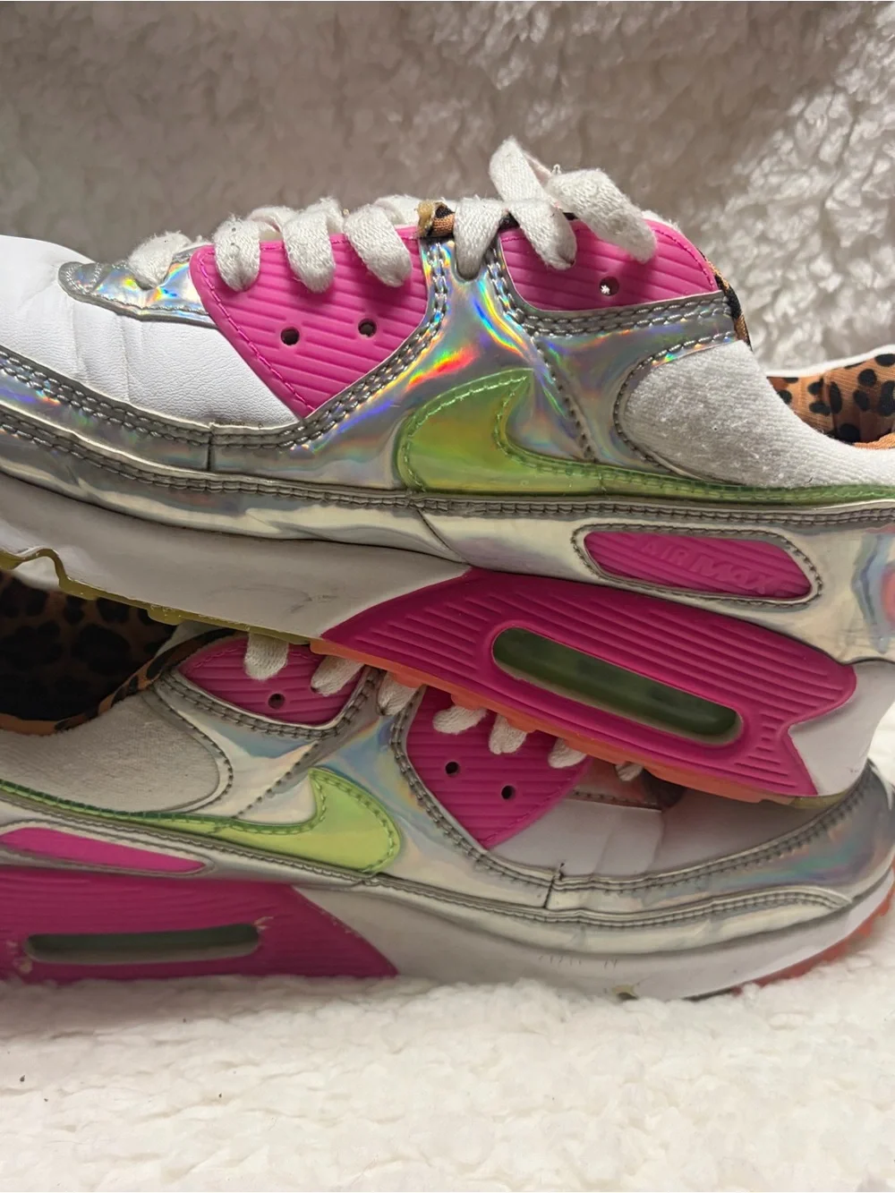 Nike Women’s Air Max Holographic Pink Accent Sneakers please look at pics